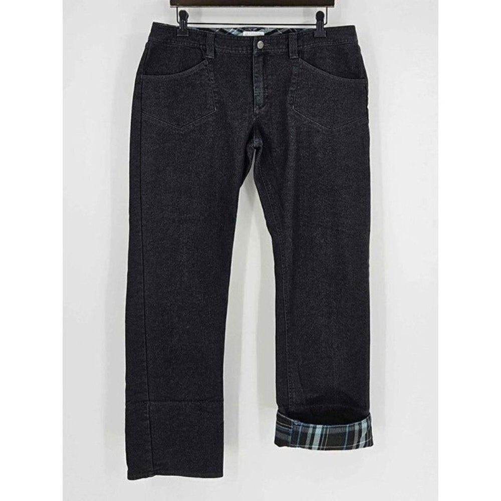Columbia Sportswear Co Black Dark Rinse Flannel Cuff Stretch Straight Jeans 14